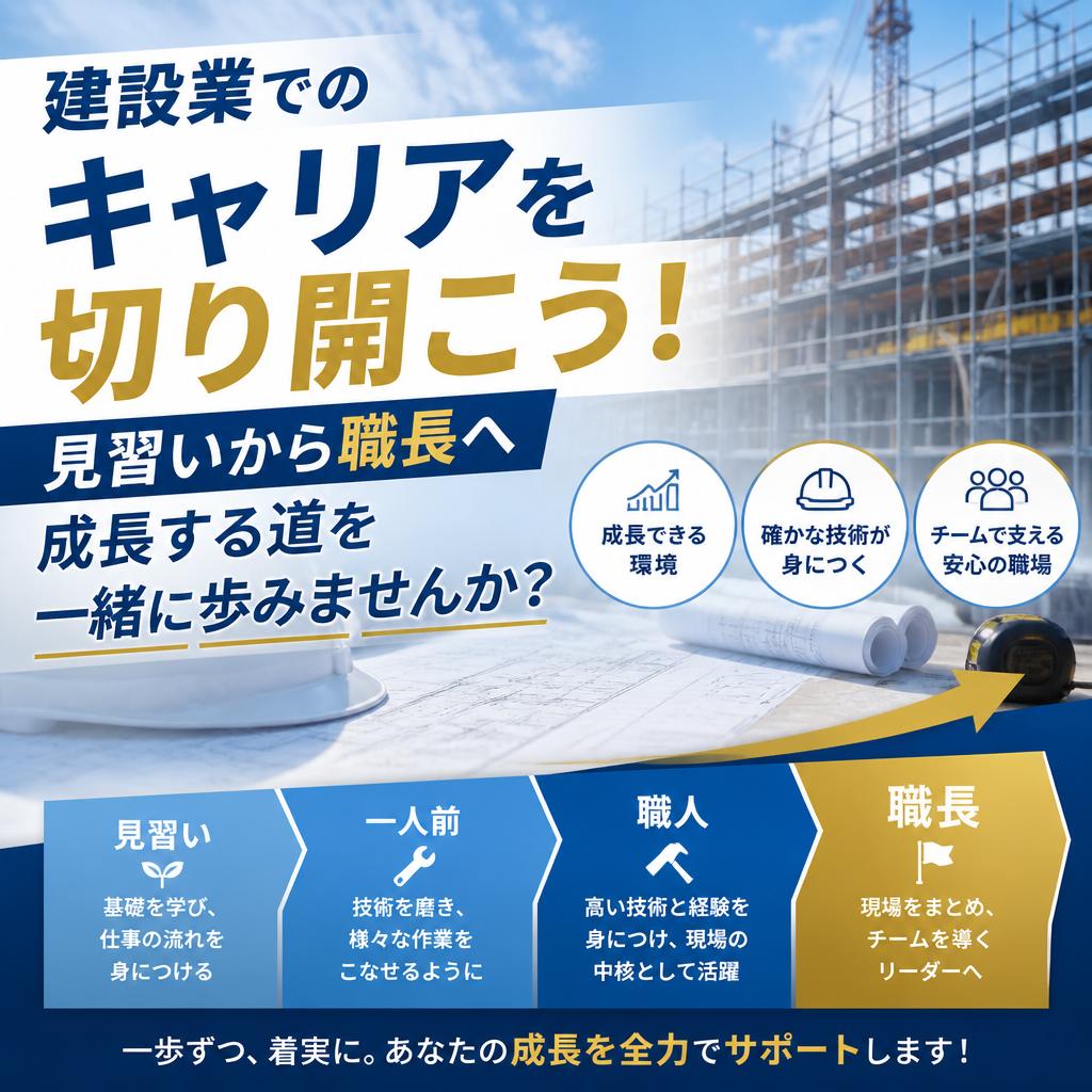 建設業でのキャリアを切り開こう！見習いから職長へ成長する道を一緒に歩みませんか？