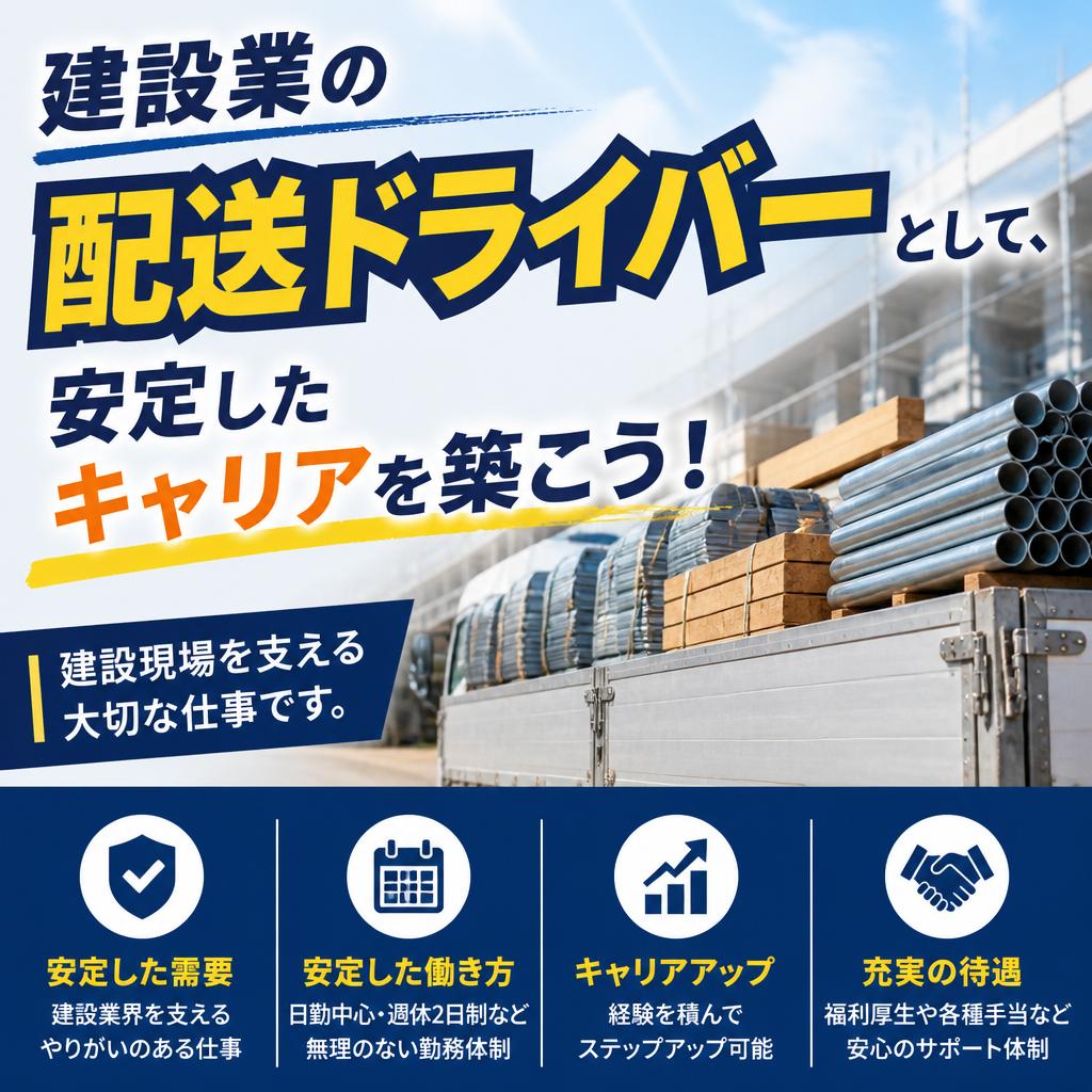 建設業の配送ドライバーとして、安定したキャリアを築こう！