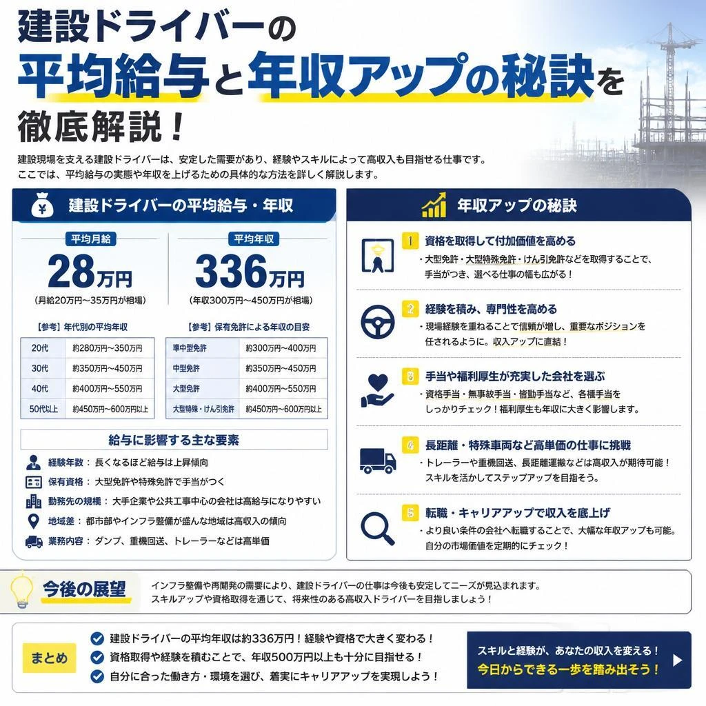 建設ドライバーの平均給与と年収アップの秘訣を徹底解説！