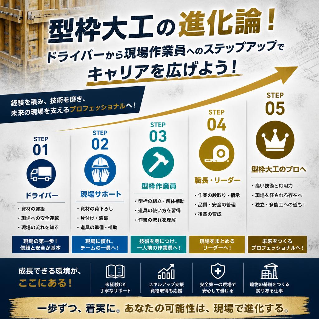 型枠大工の進化論！ドライバーから現場作業員へのステップアップでキャリアを広げよう！