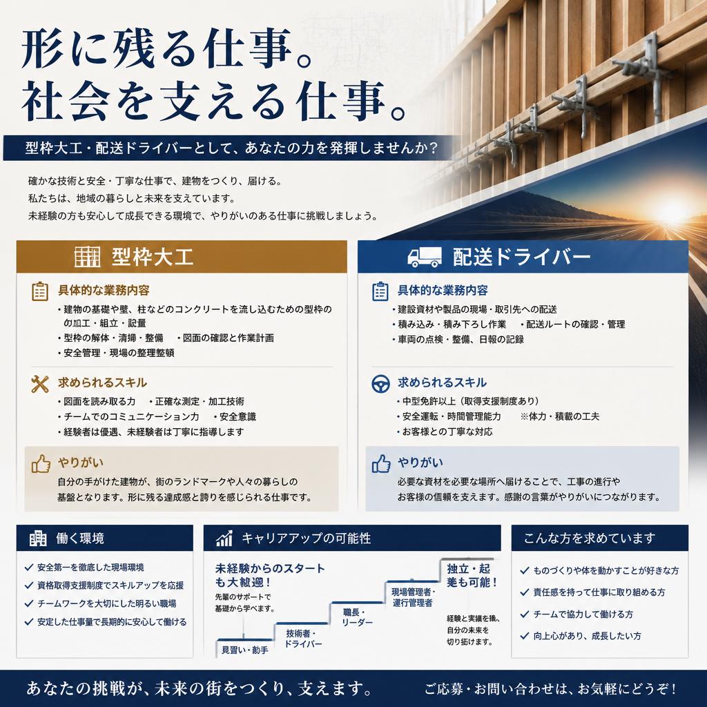 型枠大工・配送ドライバーってどんな仕事?